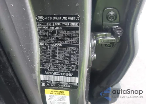 2017 Land Rover Range Rover Evoque Se/Se Premium z USA, uszkodzony, nr VIN SALVP2BGXHH189155